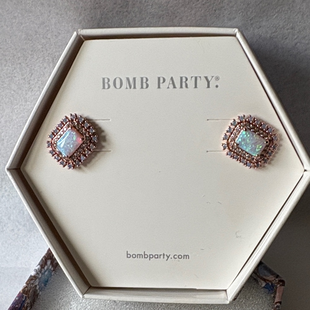 Bomb Party Pink and Silver Opal Stud Earrings